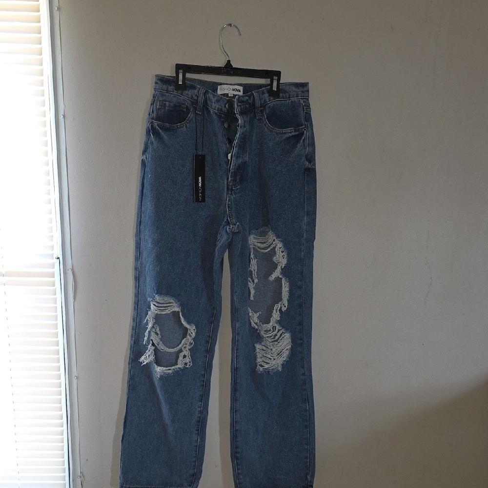 Fashion Nova Blue Boyfriend Distressed Jeans